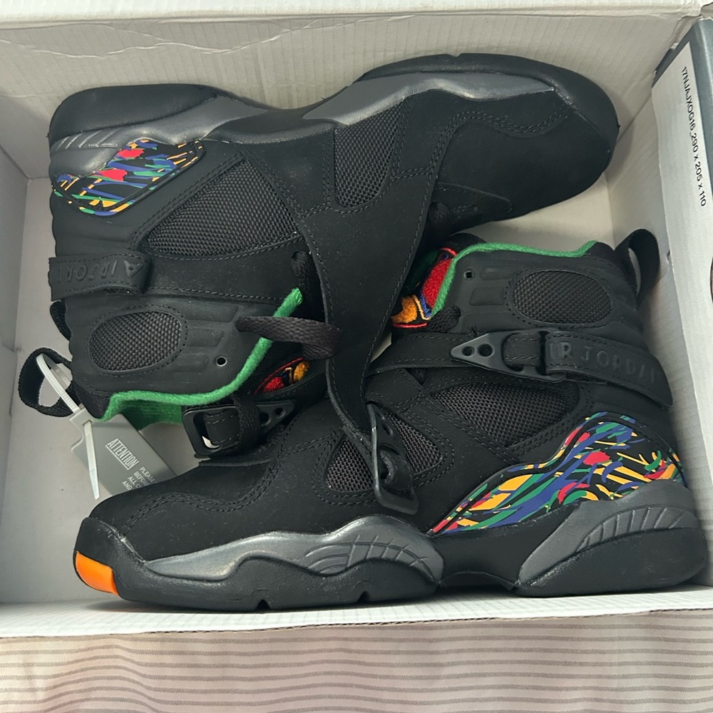Air Jordan 8 retro. Colorful Kids Sneakers with Black Base